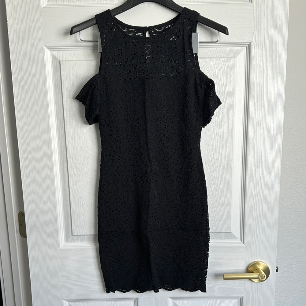 Hollister Black Mini Lace Bodycon Dress w Cut Out Sleeves